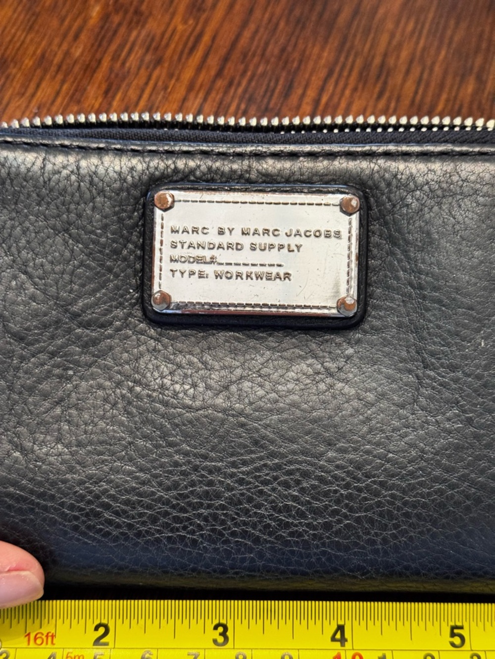 Marc by Marc Jacobs Black Pebbled Leather Zip Wallet with Silver Plaque